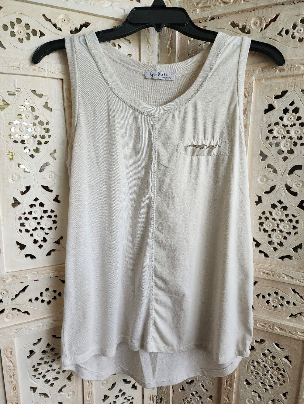 Gigi Moda Cream Sleeveless Tank Top- Size Small